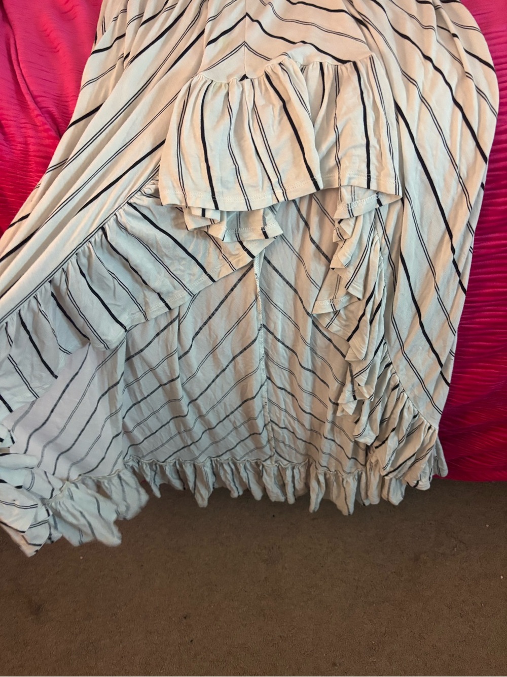 Express White Striped Ruffle High-Low Dress - Picture 2 of 4